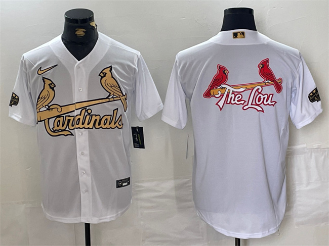 Men's St. Louis Cardinals Team Big Logo All-Star White Gold Stitched Baseball Jersey Men's St. Louis Cardinals Team Big Logo All-Star White Gold Stitched Baseball Jersey